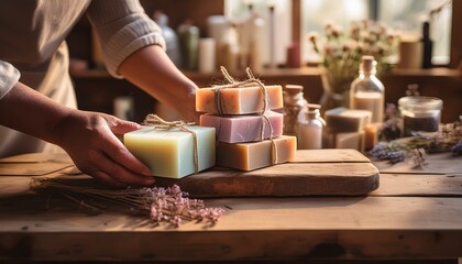 crafting handmade soaps in a rustic workshop artisanal feel
