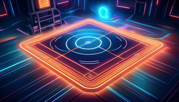 futuristic basketball court made of neon lights generative ai