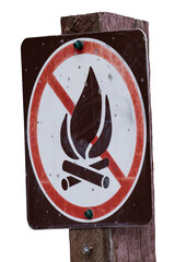 No campfires sign in British Columbia, Canada, isolated, png with no background.	
