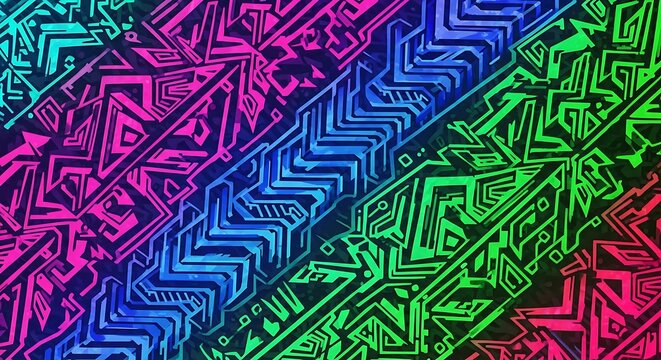 Abstract futuristic background with intricate glowing lines forming a psychedelic colorful pattern - Powered by Adobe