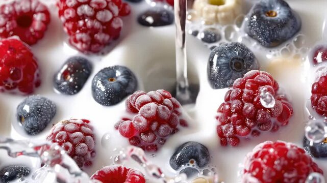 Close-up of a wholesome, nutritious fruit parfait featuring creamy yogurt and delicious berries.