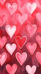Abstract hearts pattern on a blended red background