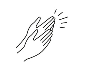 Hands clap line art, applause and appreciate of person. Congratulations, support, thanksgiving, feedback. Vector illustration