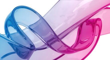 Abstract flowing ribbon with blue and pink gradient isolated on transparent background
