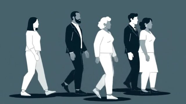 Silhouettes of business people in suits standing as a team to represent a successful company