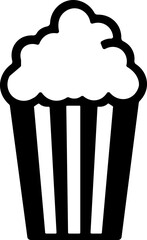 Popcorn icon.Vector illustration of Classic red and yellow striped popcorn bucket exploding with tasty buttery popcorn black and white drawing.Outline, glyph, filled outline style.
