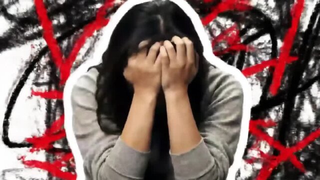 Sad young man with a headache, his hands covering his stressed face