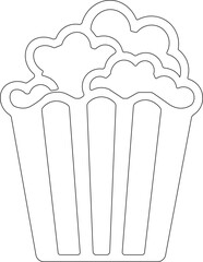 Popcorn icon.Vector illustration of Classic red and yellow striped popcorn bucket exploding with tasty buttery popcorn black and white drawing.Outline, glyph, filled outline style.