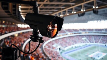 Security camera overlooking a large stadium crowd
