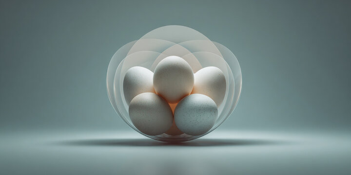 Eggs stacked in transparent artistic bowl minimal design - AI generated