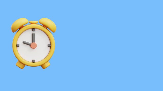 Yellow cartoon alarm clock on a blue background suitable for childrens book illustrations, educational materials, time management concepts, and product packaging