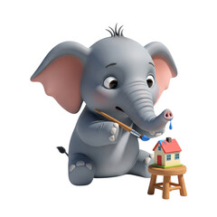 Naklejka premium Whimsical elephant creating miniature dream homes with artful precision