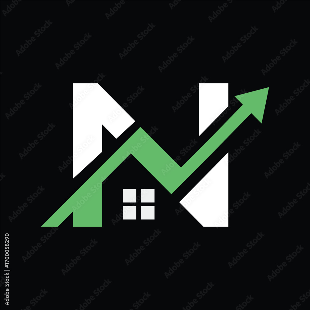 Poster this is a flat logo design of an initial n in combination with a house and a graphic arrow heading u