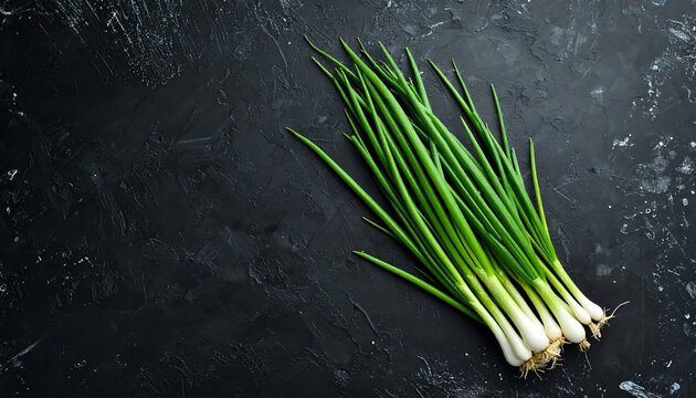 Fresh green onions on dark surface (2)