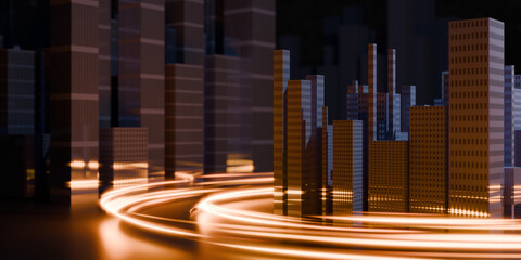 Futuristic Smart City with AI Transportation Technology and Digital Light Trails