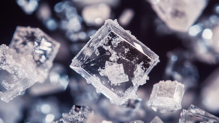 Salt crystals forming in macro view during crystallization process Generative AI