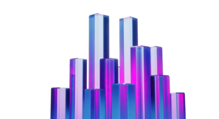 Abstract geometric pillars with blue and purple gradient isolated on transparent background