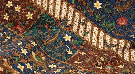 Intricate Batik Fabric A Detailed Close-Up of Traditional Indonesian Textile Patterns
