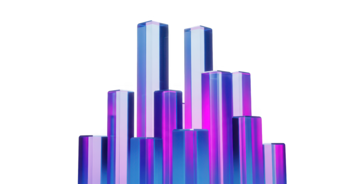 Abstract geometric pillars with blue and purple gradient isolated on transparent background