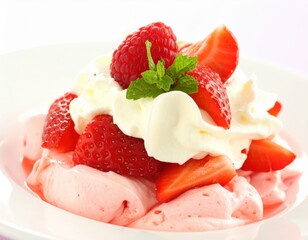 A Delicate Cloud of Pink Meringue with Fresh Berries and Swirls of Cream.
