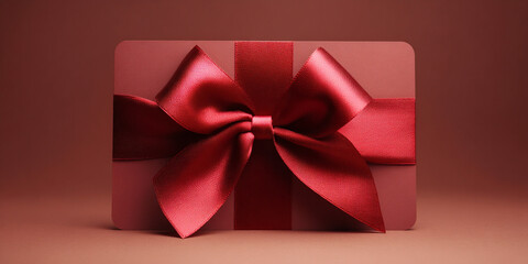 Red gift card with ribbon bow on festive background romantic celebration - AI generated