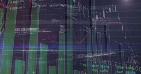 Displaying data in trading interface, with chart elements, binary code, percent labels and grid
