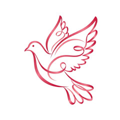 Obraz premium Elegant red outline of a dove flying isolated on transparent background