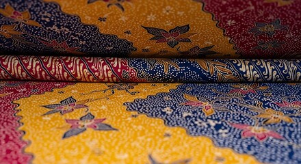 Vibrant Indonesian Batik Fabric Close-Up of Traditional Textile Design