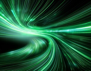 dynamic emerald green light trails create futuristic speed curve evoking sense of motion and energy abstract design suggests technology and innovation in digital landscape