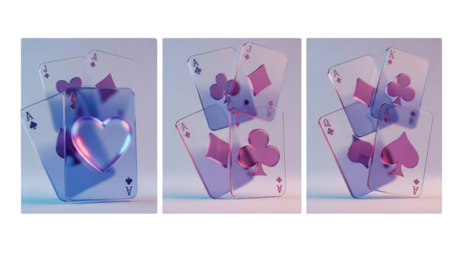 Playing cards with heart and spade symbols, abstract design isolated on transparent background - Powered by Adobe