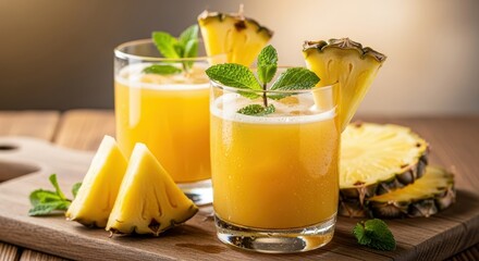 Fototapeta premium Refreshing Pineapple Mint Juice: Summer Drink Photo