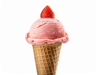 ice cream cone with strawberry scoop on white background
