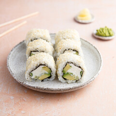 Avocado sushi rolls with cream cheese