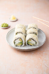 Avocado sushi rolls with cream cheese