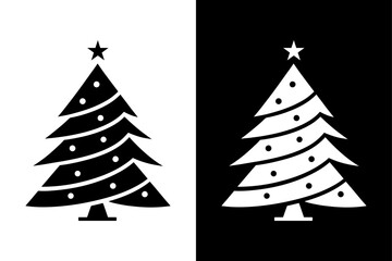 Christmas Tree Symbol Icon Black and White Graphic.