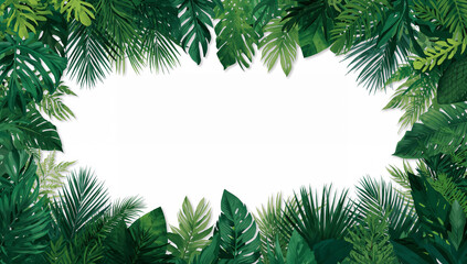 Lush green jungle foliage border tropical leaves jungle plants