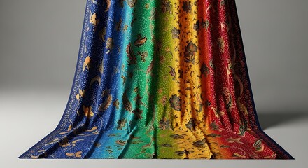 Rainbow Textile Vibrant Fabric with Celestial Design