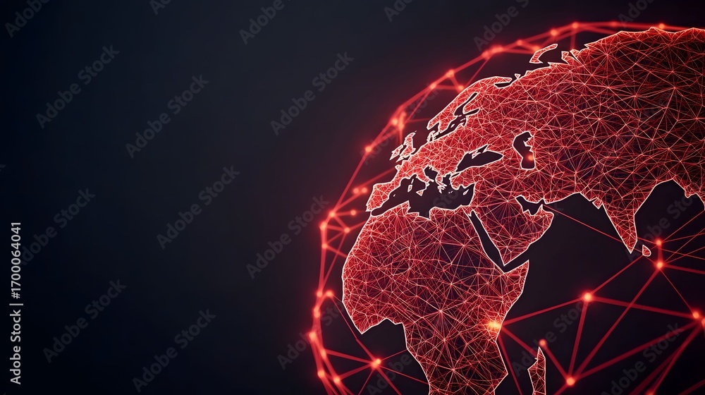 Aufkleber the image showcases a red, glowing topological map of the earth, emphasizing a network view of the w