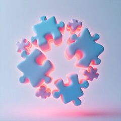 Obraz premium 3D Puzzle Pieces in Circle Representing Teamwork, Unity, and Collaboration