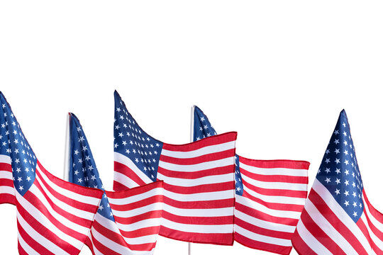 American national flag in a raw cut out on transparent background for design. Perfect collection of USA flag for 4th of July, Veterans Day, and other US patriotic holidays.
