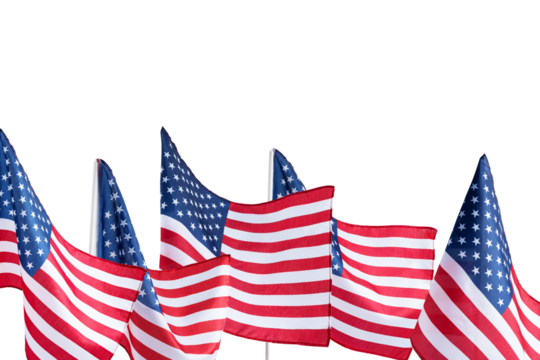 American national flag in a raw cut out on transparent background for design. Perfect collection of USA flag for 4th of July, Veterans Day, and other US patriotic holidays.