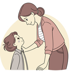 Vector art of a heartwarming illustration of a mother looking at her child with love and affection, showcasing the bond and connection between them