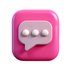 Fototapeta premium 3d messaging app icon featuring a pink square with a speech bubble and typing indicators transparent background