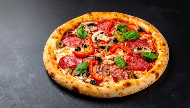 Delicious pizza with assorted toppings - Powered by Adobe