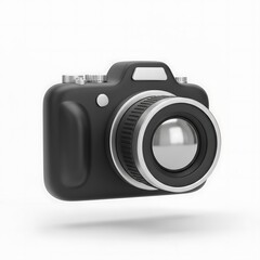 Realistic 3d illustration of a black digital camera on a white background