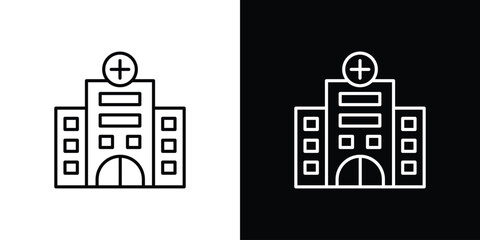 Hospital icon pictogram on White Background Editable Stroke.