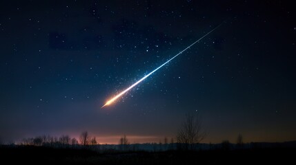 A brilliant meteor streak with a glowing tail in a star-filled night sky
