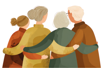 Four Senior Women Embracing