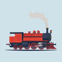 Fototapeta premium A classic steam train engine is rendered in a flat vector style with a plume of smoke creating a banner.