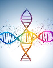 Colorful DNA double helix intertwined with a network of connections